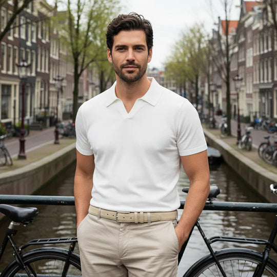 Rein – Heren Poloshirt | Knooploos Minimalistisch Design-Basser-Wit-M-Basser