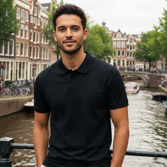 Rein – Heren Poloshirt | Knooploos Minimalistisch Design-Basser-Zwart-M-Basser