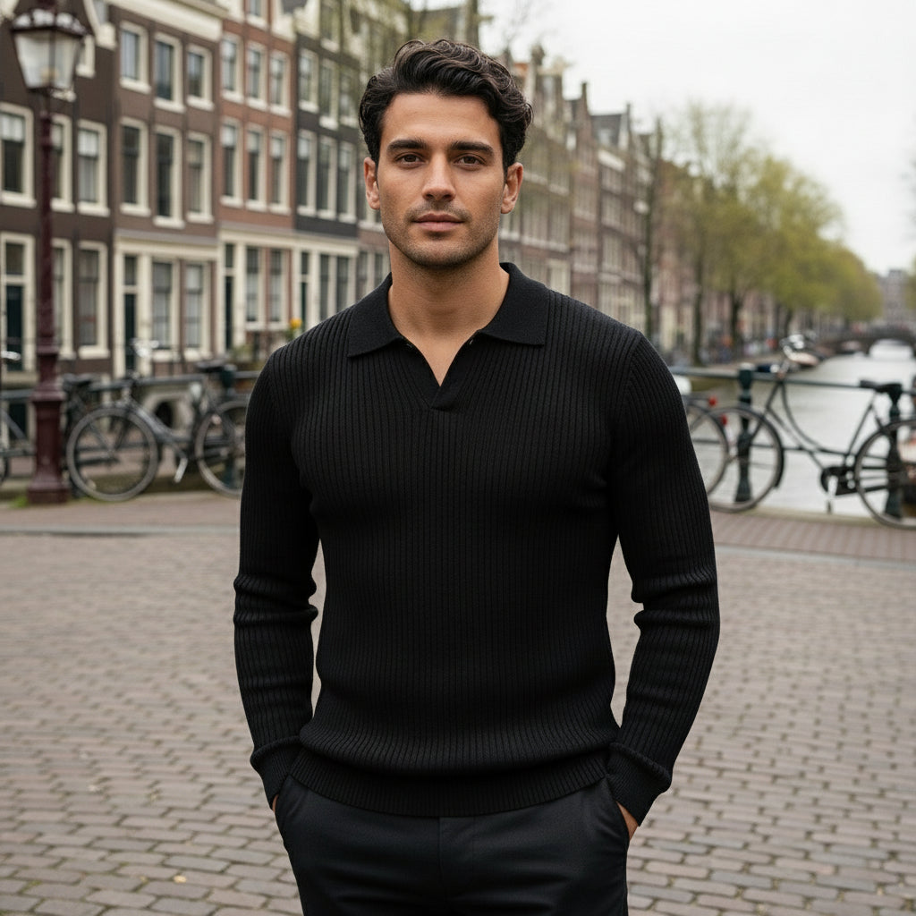 Rowan – Heren Poloshirt | Ademend Comfort met Tijdloos Streepdessin-Basser-Zwart-S-Basser