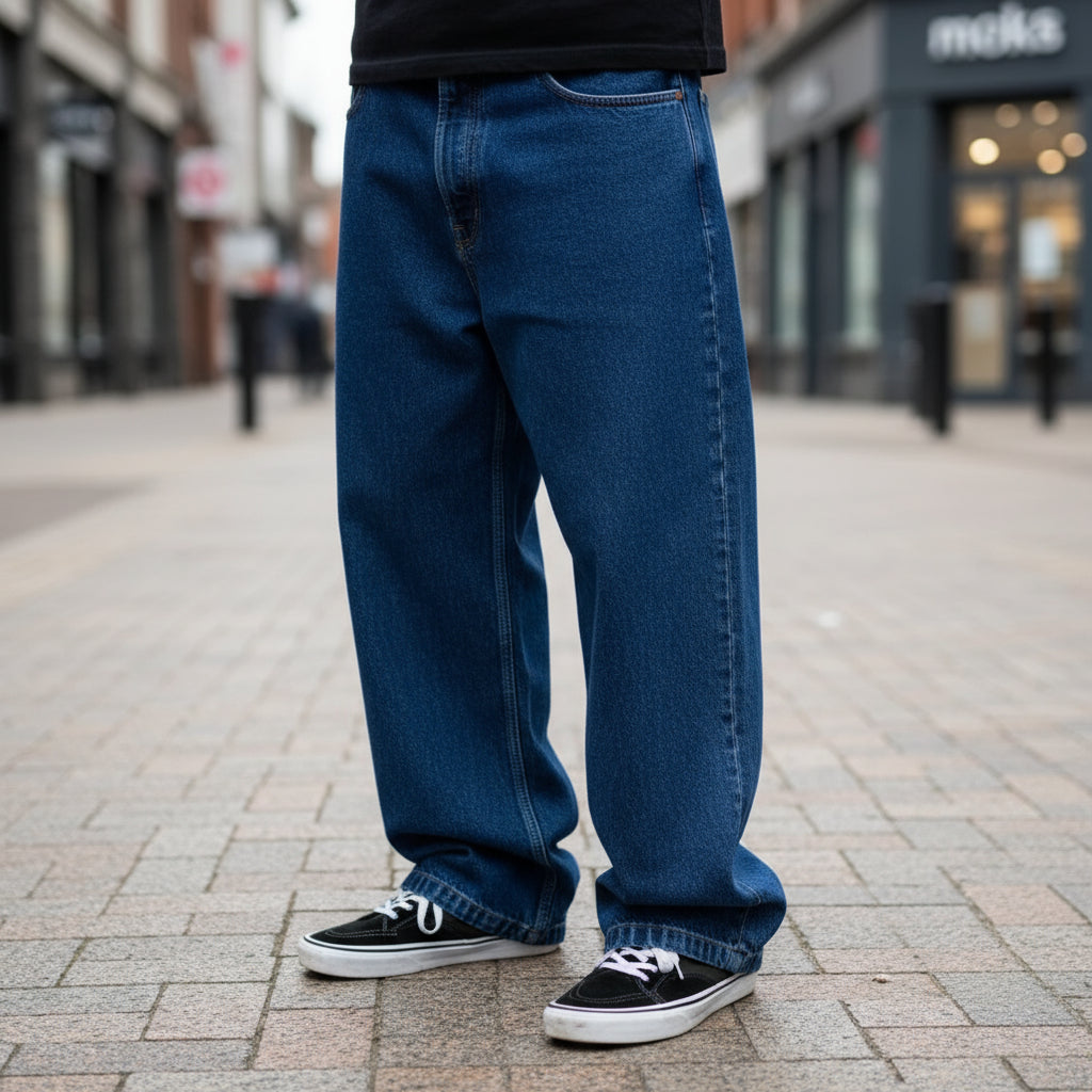 Ruben Heren Jeans | Wijde Pasvorm-Basser-Donkerblauw-S-Basser