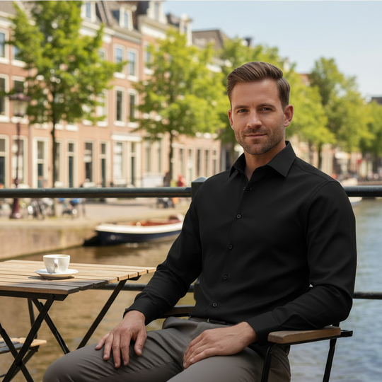 Ruben Heren Overhemd | Klassieke Pasvorm-Basser-Zwart-S-Basser