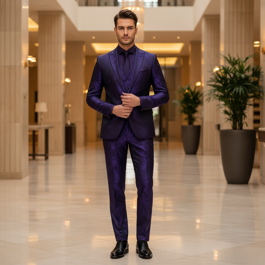 Sebastian – Heren Pak | Stijlvolle Zwarte Blazer en Pantalon-Basser-Paars-M-Basser