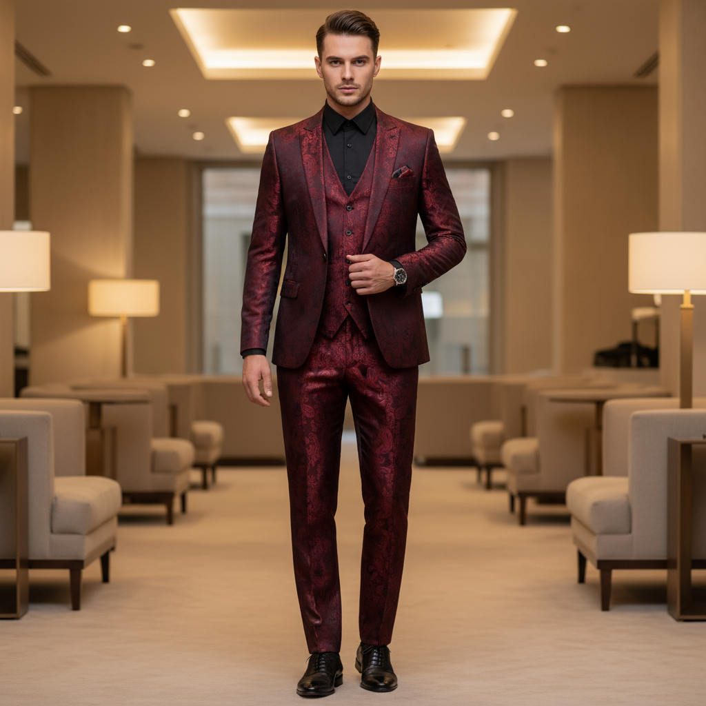 Sebastian – Heren Pak | Stijlvolle Zwarte Blazer en Pantalon-Basser-Rood-M-Basser