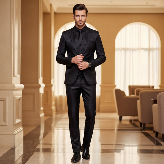 Sebastian – Heren Pak | Stijlvolle Zwarte Blazer en Pantalon-Basser-Zwart-M-Basser