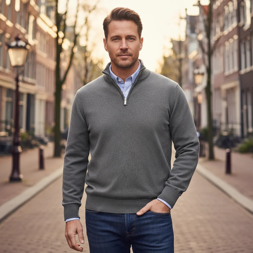 Stefan – Heren Trui | Comfortabele Mix met Ritssluiting voor Stijlvolle Casual Looks-Basser-Grijs-S-Basser