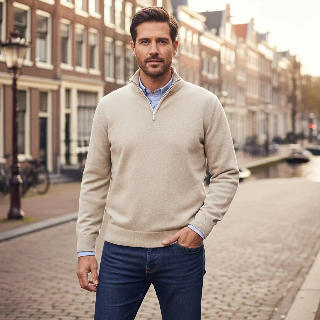 Stefan – Heren Trui | Comfortabele Mix met Ritssluiting voor Stijlvolle Casual Looks-Basser-Lichtgrijs-S-Basser