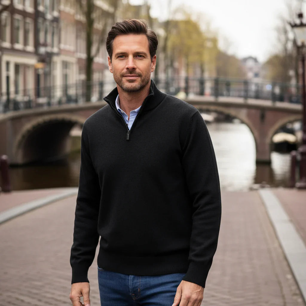 Stefan – Heren Trui | Comfortabele Mix met Ritssluiting voor Stijlvolle Casual Looks-Basser-Zwart-S-Basser
