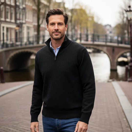 Stefan – Heren Trui | Comfortabele Mix met Ritssluiting voor Stijlvolle Casual Looks-Basser-Zwart-S-Basser