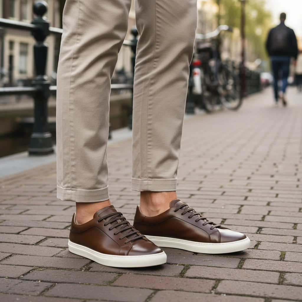 Sven – Heren Sneakers | Tijdloos Oxford Design met Comfortabele Pasvorm-Sneakers-Basser-Bruin-39-Basser