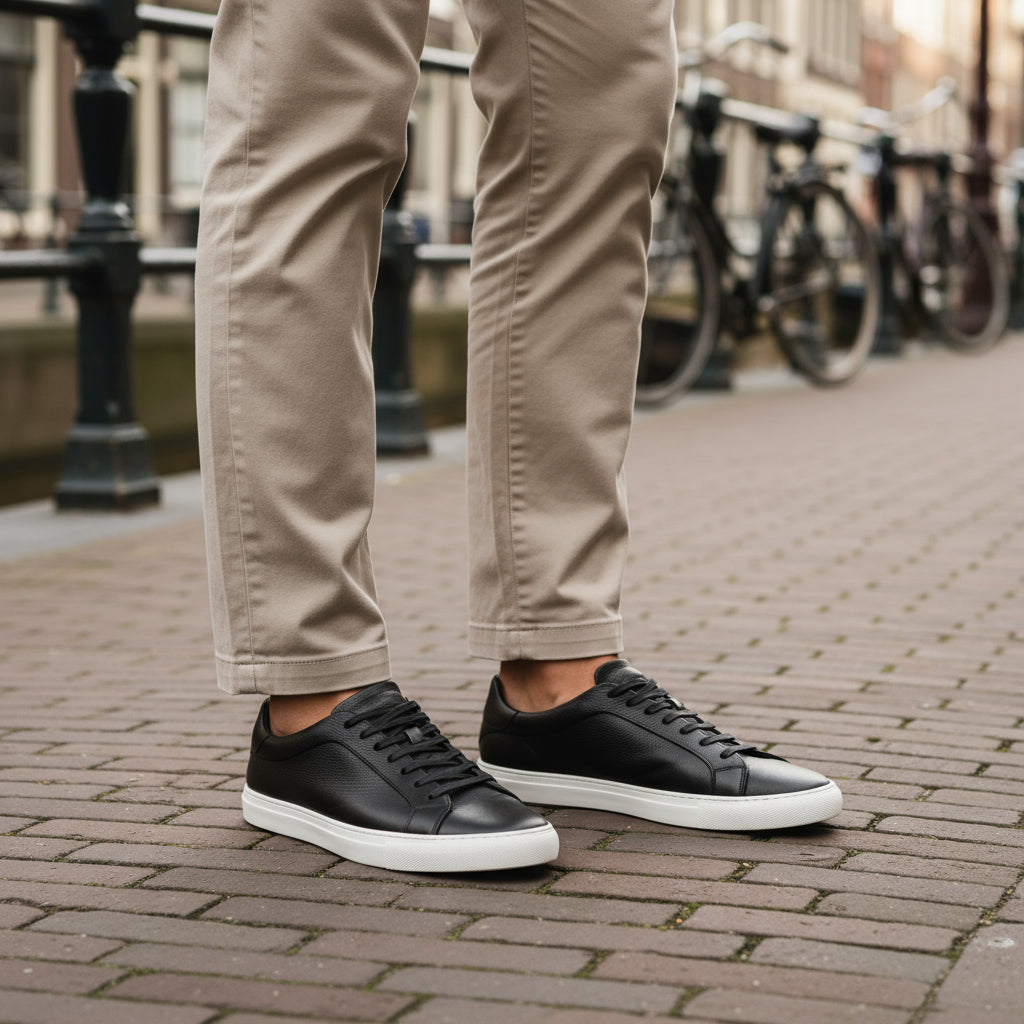 Sven – Heren Sneakers | Tijdloos Oxford Design met Comfortabele Pasvorm-Sneakers-Basser-Zwart-39-Basser