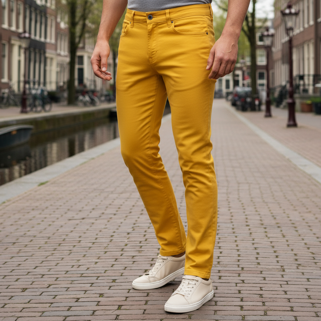 Teun – Heren Chino Broek | Slim Fit, Modern Design-Herenbroeken-Basser-Geel-28-Basser