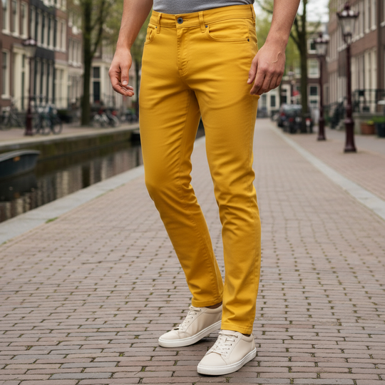 Teun – Heren Chino Broek | Slim Fit, Modern Design-Herenbroeken-Basser-Geel-28-Basser