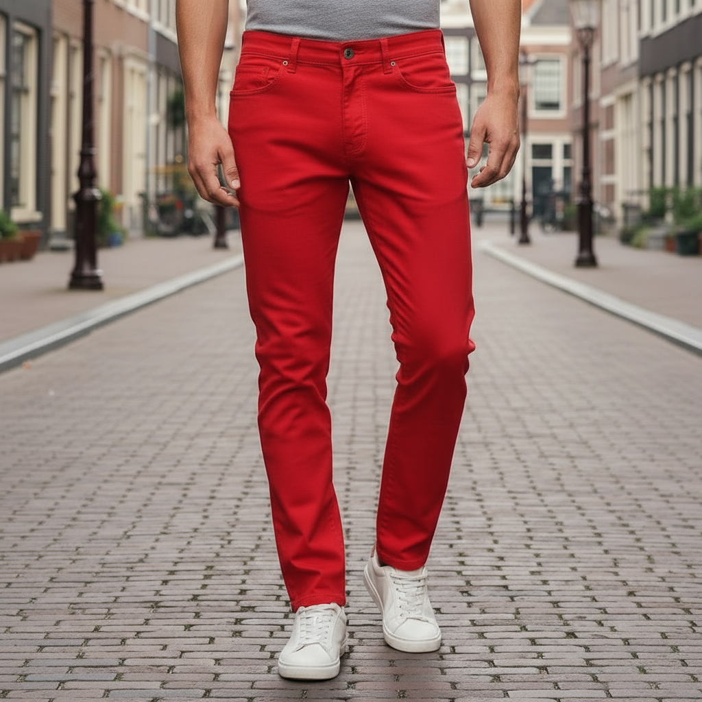 Teun – Heren Chino Broek | Slim Fit, Modern Design-Herenbroeken-Basser-Rood-28-Basser