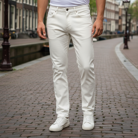 Teun – Heren Chino Broek | Slim Fit, Modern Design-Herenbroeken-Basser-Wit-28-Basser