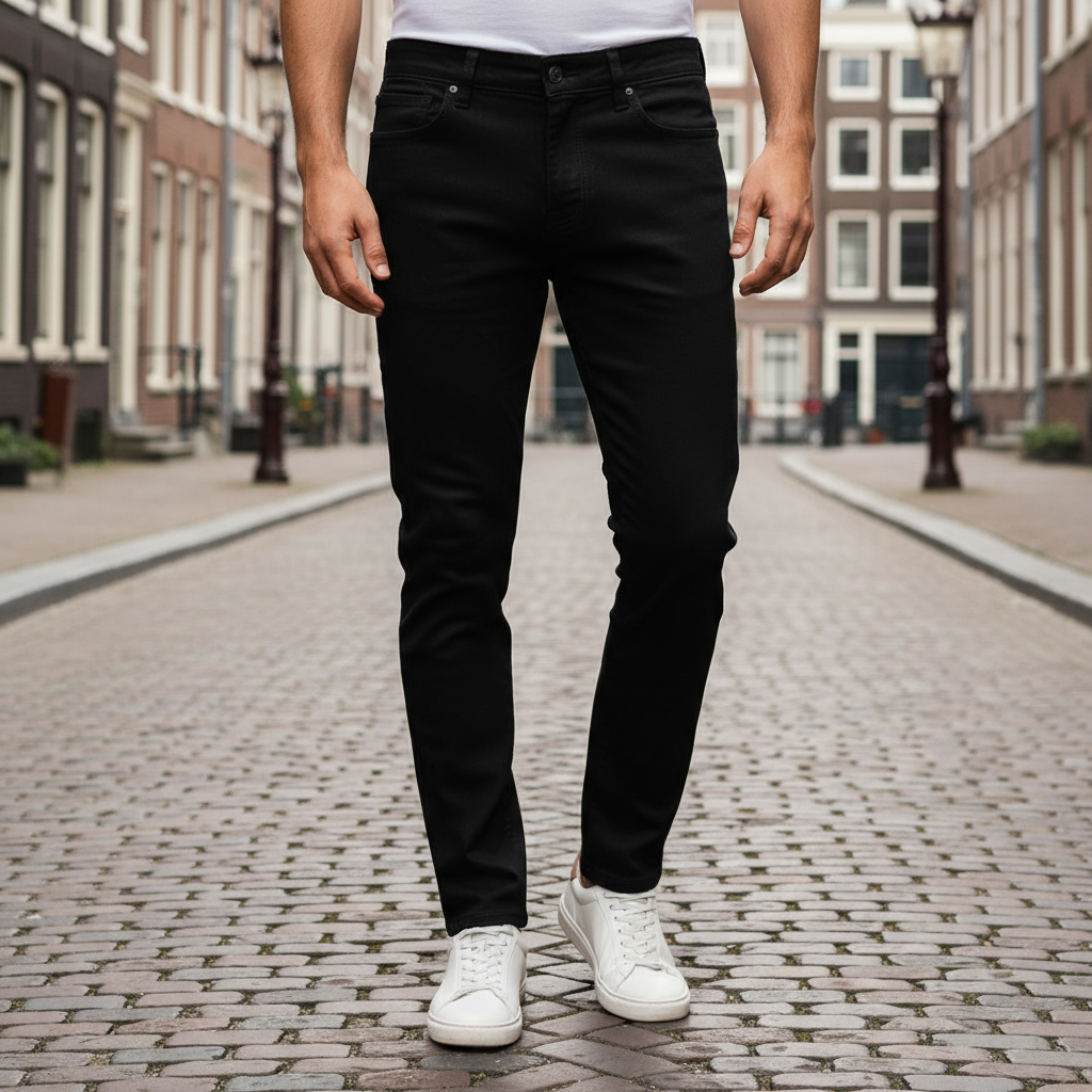 Teun – Heren Chino Broek | Slim Fit, Modern Design-Herenbroeken-Basser-Zwart-28-Basser