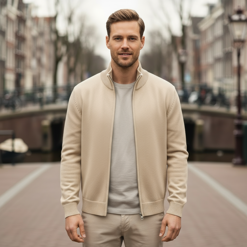 Thijs – Heren Vest | Slim Fit Minimalistisch Design-Herenjassen-Basser-Beige-XS-Basser