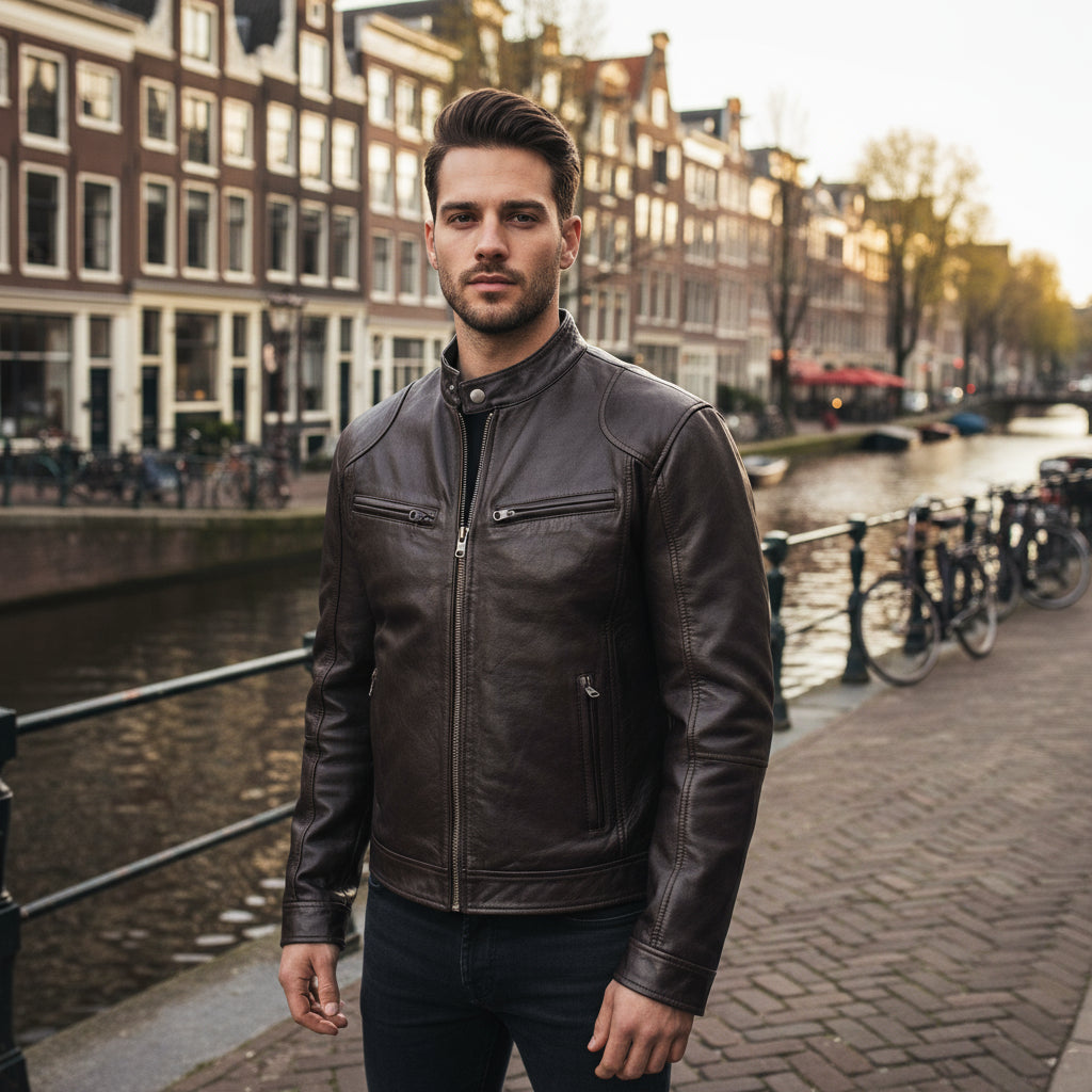 Tom – Heren Biker Jas | Casual Comfortabele Stijl-Jassen-Basser-Bruin-S-Basser