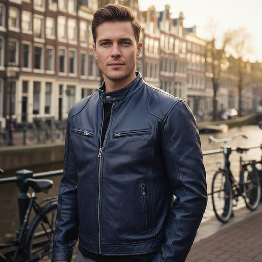 Tom – Heren Biker Jas | Casual Comfortabele Stijl-Jassen-Basser-Donkerblauw-S-Basser