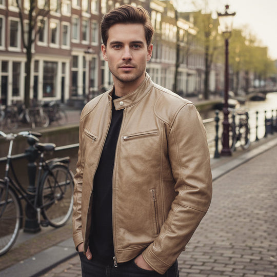Tom – Heren Biker Jas | Casual Comfortabele Stijl-Jassen-Basser-Goud-S-Basser