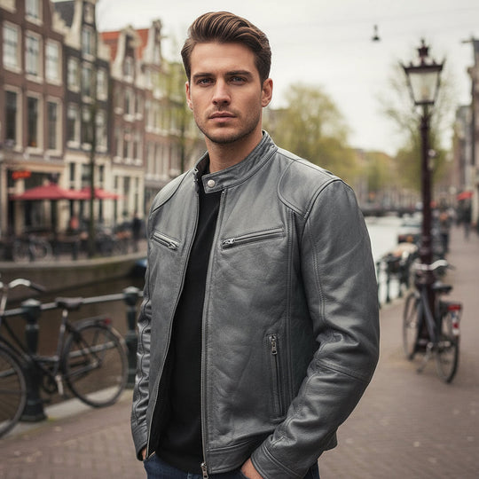 Tom – Heren Biker Jas | Casual Comfortabele Stijl-Jassen-Basser-Grijs-S-Basser