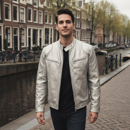 Tom – Heren Biker Jas | Casual Comfortabele Stijl-Jassen-Basser-Zilver-S-Basser