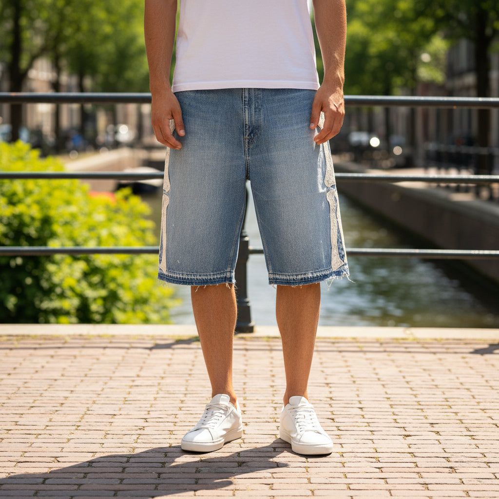 Victor Heren Bermuda Shorts | Retro Grafische Print-Basser-Blauw-M-Basser