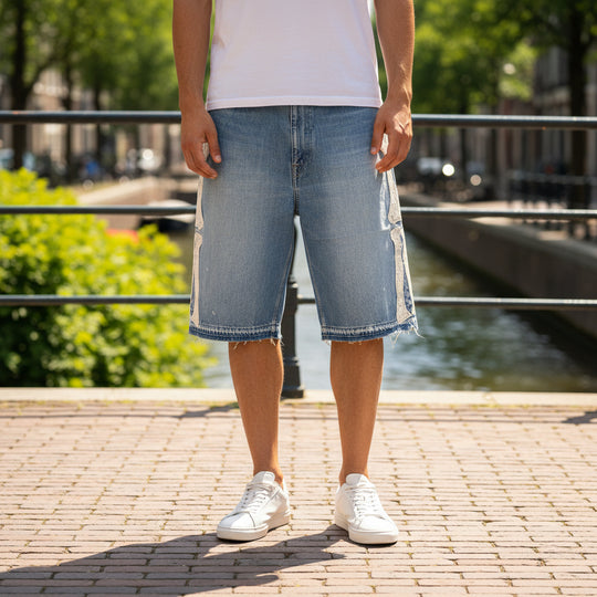 Victor Heren Bermuda Shorts | Retro Grafische Print-Basser-Blauw-M-Basser