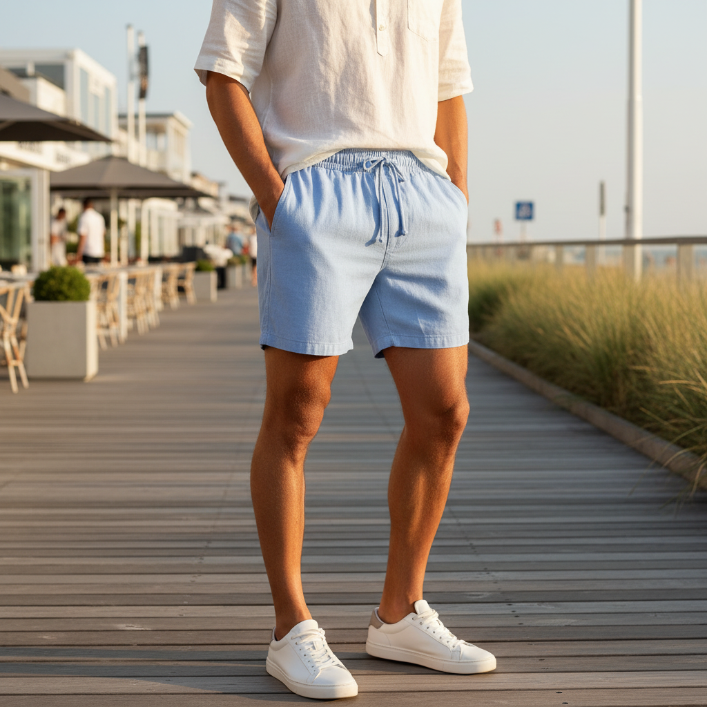 Victor Heren Korte Broek | Ademend Linnen-Basser-Blauw-S-Basser
