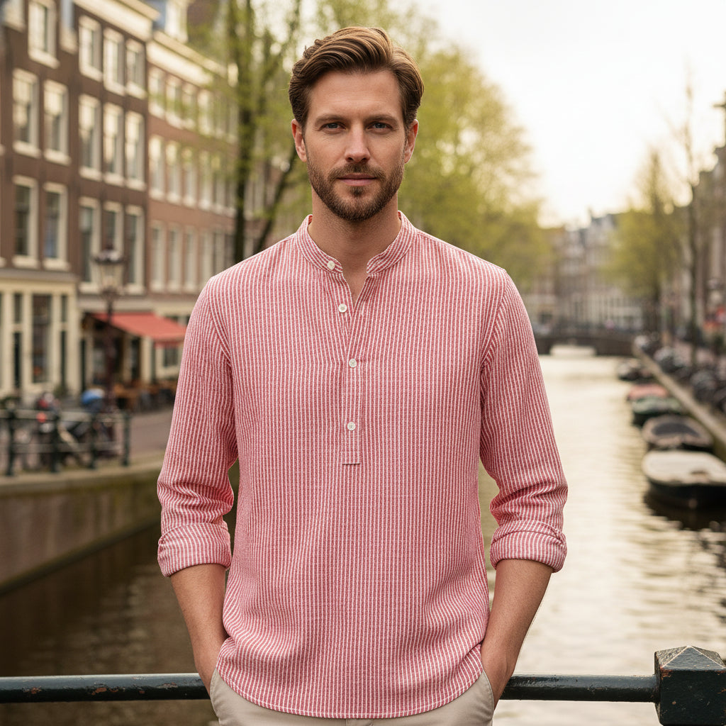 Victor Heren Longsleeve | Ademend Henley Shirt-Basser-Rood-S-Basser