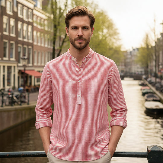 Victor Heren Longsleeve | Ademend Henley Shirt-Basser-Rood-S-Basser
