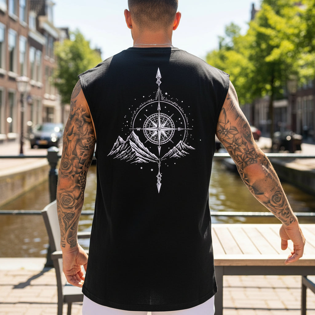 Victor Heren Mouwloos Shirt | Grafische Print-Basser-Zwart-S-Basser