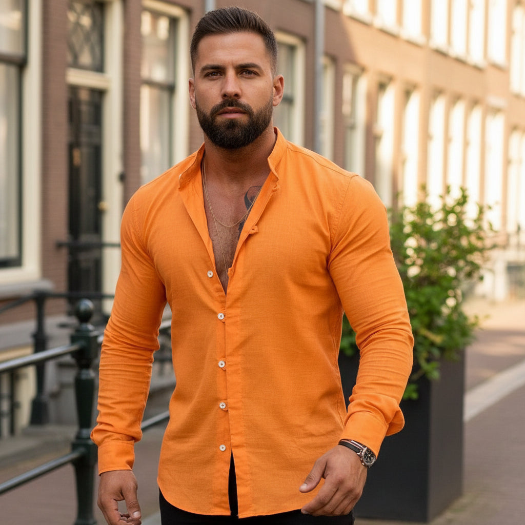 Victor Heren Overhemd | Ademend Design-Casual Shirts: Casual Shirts-Basser-Oranje-M-Basser