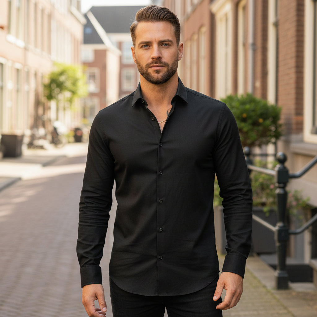 Victor Heren Overhemd | Ademend Design-Casual Shirts: Casual Shirts-Basser-Zwart-M-Basser