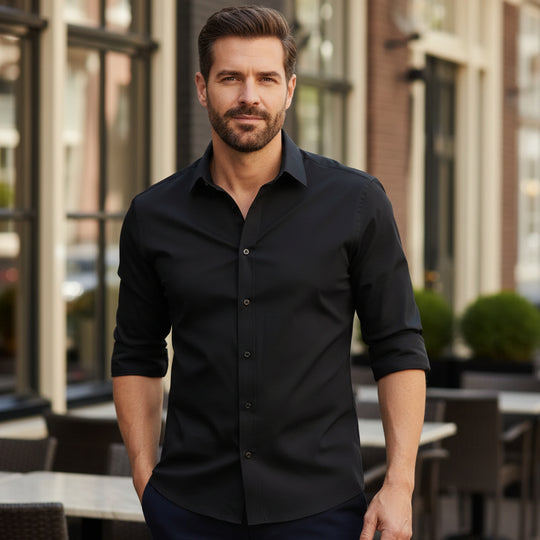 Victor Heren Overhemd | Ademend Ontwerp-Overhemden-Basser-Zwart-S-Basser