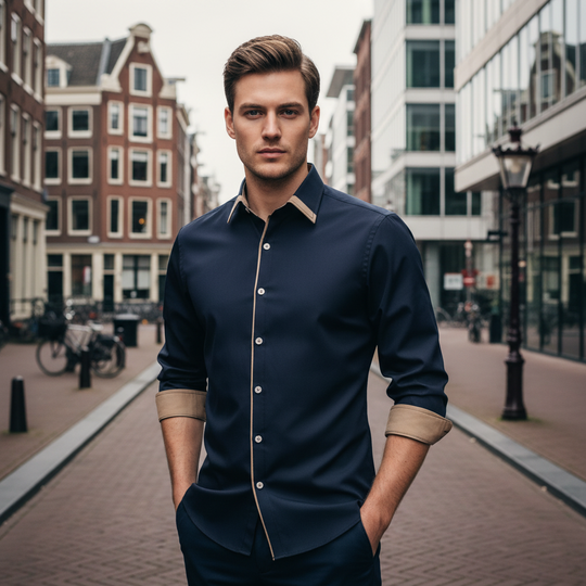 Victor Heren Overhemd | Elegante Tailoring-Basser-Donkerblauw-S-Basser