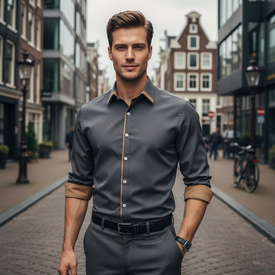 Victor Heren Overhemd | Elegante Tailoring-Basser-Grijs-S-Basser