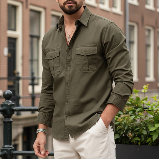Victor Heren Overhemd | Functionele Borstzak-Casual Shirts: Casual Shirts-Basser-Grijs-S-Basser