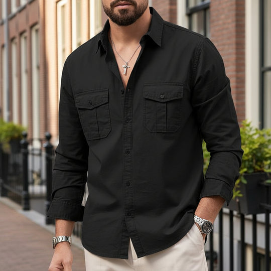 Victor Heren Overhemd | Functionele Borstzak-Casual Shirts: Casual Shirts-Basser-Zwart-S-Basser