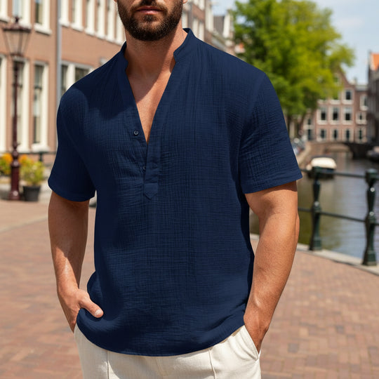 Victor Heren Overhemd | Korte Mouw Ademend Comfort-Basser-Donkerblauw-S-Basser