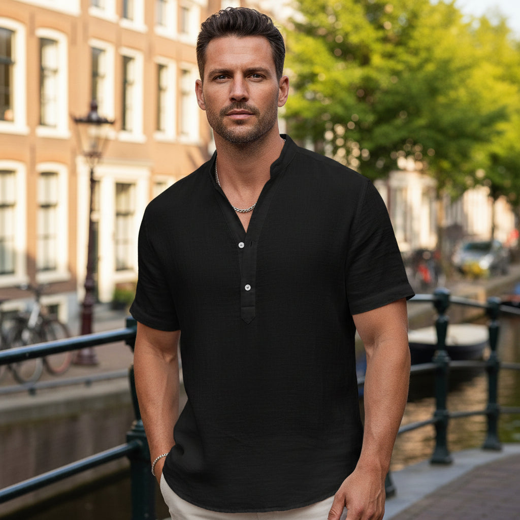 Victor Heren Overhemd | Korte Mouw Ademend Comfort-Basser-Zwart-S-Basser