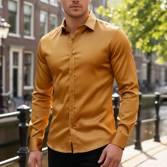 Victor Heren Overhemd | Linnen Stijl-Herenoverhemden-Basser-goud-S-Basser