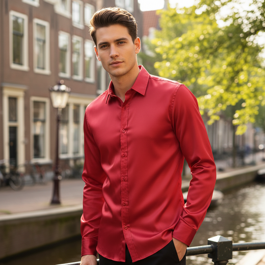 Victor Heren Overhemd | Linnen Stijl-Herenoverhemden-Basser-rood-S-Basser
