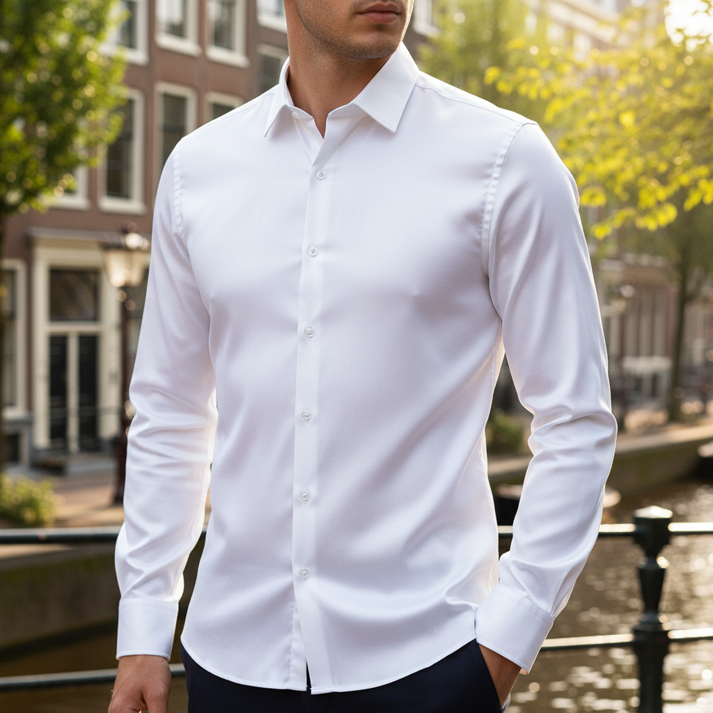 Victor Heren Overhemd | Linnen Stijl-Herenoverhemden-Basser-wit-S-Basser