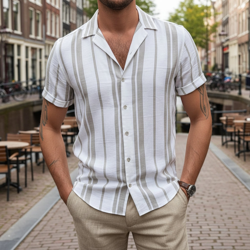 Victor Heren Overhemd | Multicolor Strepen-Heren tops-Basser-Grijs-S-Basser