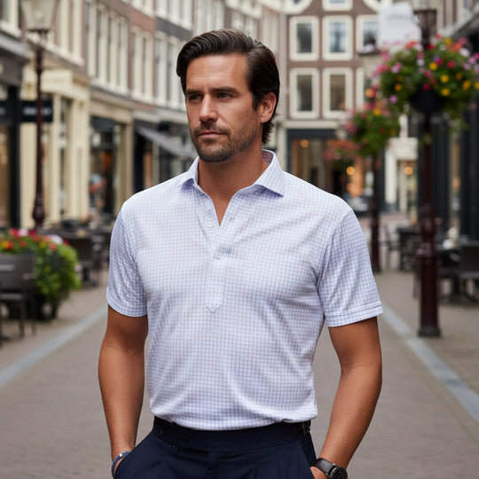 Victor Heren Polo | Effen Kraag-Basser-Wit patroon-S-Basser