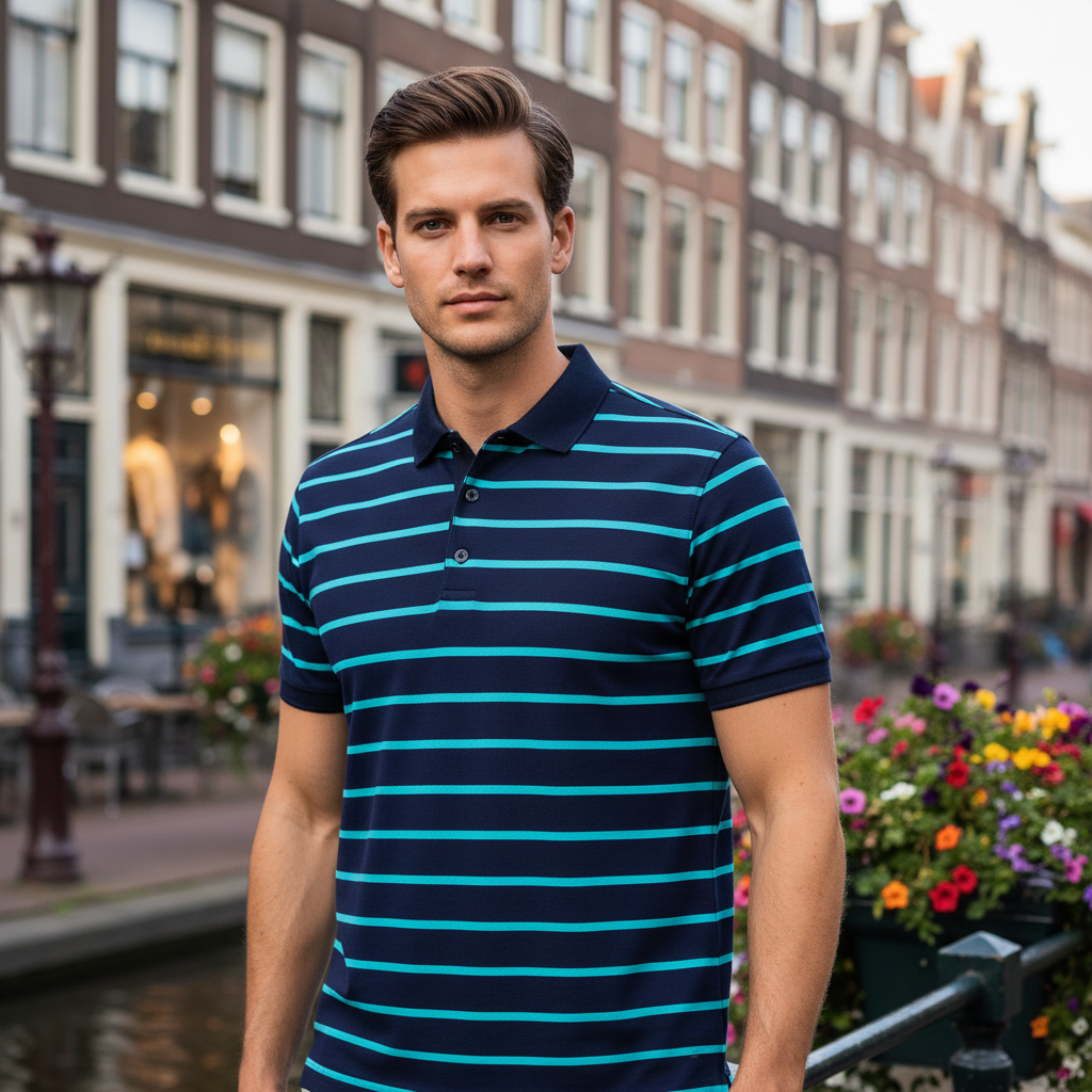 Victor Heren Polo | Gestreept Design-Basser-Blauw-M-Basser
