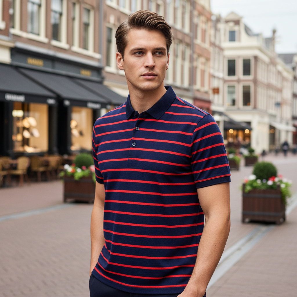 Victor Heren Polo | Gestreept Design-Basser-Rood-M-Basser