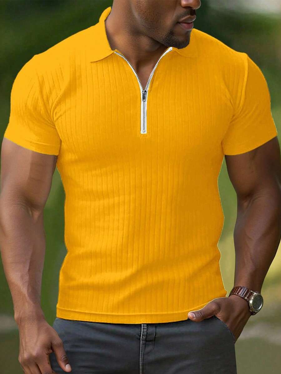 Victor Heren Polo Shirt | Moderne Ritskraag-Basser-Geel-M-Basser