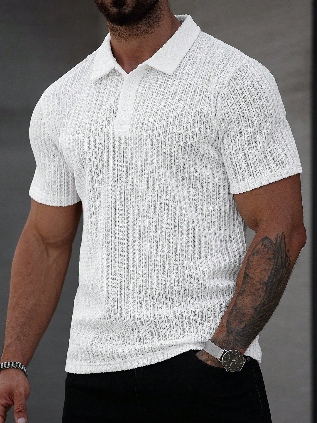 Victor Heren Poloshirt | Geribbeld Design-Heren tops-Basser-Wit-S-Basser
