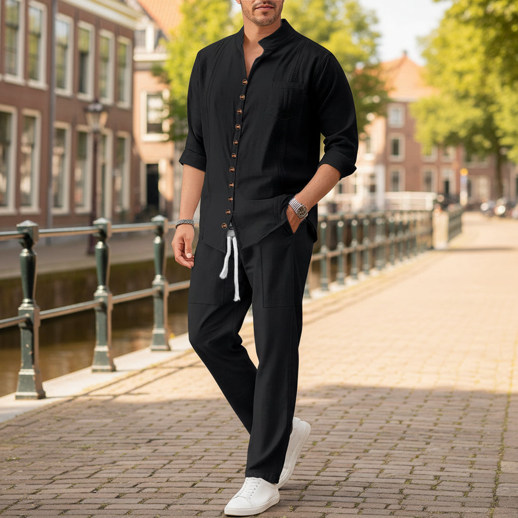 Victor Heren Set | Ademend Linnenmix-Basser-Zwart-S-Basser